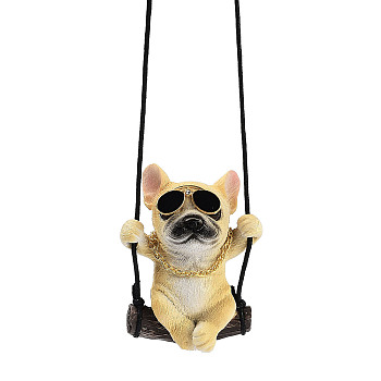 Cute Resin Swinging Bulldog Pendant Decorations, for Car Interiors Hanging Ornaments, Wheat, 315mm