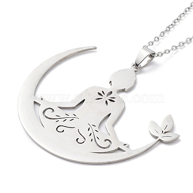 201 Stainless Steel Yoga Human Pendant Necklace with Cable Chains(NJEW-Q317-09P)-3