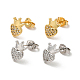 Rack Plating Brass Micro Pave Clear Cubic Zirconia Heart with Crown Ear Studs(EJEW-F301-03)-1