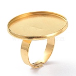 Ion Plating(IP) Adjustable 304 Stainless Steel Finger Rings Components, Pad Ring Base Findings, Flat Round, Real 18K Gold Plated, Tray: 25mm, 4mm, US Size 6(16.5mm)(STAS-P291-01H-G)