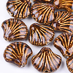 Handmade Porcelain Beads, Fancy Antique Glazed Porcelain, Shell, Chocolate, 28~29x32~33x12.5~14mm, Hole: 3~3.5mm(X-PORC-S498-36D)