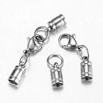 Tarnish Resistant 304 Stainless Steel Lobster Claw Clasps, with Cord Ends, Stainless Steel Color, 39mm(STAS-G075-04B)