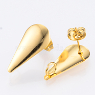 304 Stainless Steel Stud Earring Findings, with Loop, Teardrop, Golden, 20x9mm, Hole: 2.5mm, Pin: 0.8mm(X-STAS-Q231-04G)
