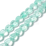 Transparent Glass Beads Strand, Heart, Aquamarine, 9.5~10x10x3.5~4.5mm, Hole: 0.8~1mm, about 35pcs/strand, 13.15~13.31 inch(33.4~33.8cm)(GLAA-F112-03B)