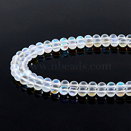 2 Strands Synthetic Moonstone Beads Strands, Dyed, Holographic Beads, Half AB Color Plated, Frosted, Round, White, 8mm, Hole: 1mm, about 46pcs/strand, 15 inch(G-DC0001-38)