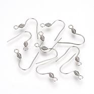 304 Stainless Steel Earring Hooks, Ear Wire, with Horizontal Loop, Stainless Steel Color, 18~19x19x3mm, 9 Gauge, Hole: 2mm(STAS-R071-30)