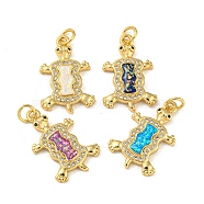 Turtle Brass Pendants Micro Pave Cubic Zirconia with Synthetic Opal, with Jump Rings, Real 18K Gold Plated, Mixed Color, 22.5x14.5x3mm, Hole: 3.5mm(KK-K356-09G)