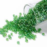 TOHO Round Seed Beads, Japanese Seed Beads, (167) Transparent AB Peridot, 8/0, 3mm, Hole: 1mm, about 222pcs/bottle, 10g/bottle(SEED-JPTR08-0167)