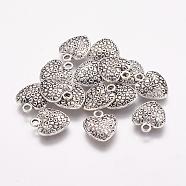 Tibetan Style Alloy Heart Charms, Cadmium Free & Lead Free, Antique Silver, 15x12.7x3mm, Hole: 2mm, about 333pcs/500g(TIBEP-Q043-180-RS)