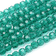 Glass Beads Strands, Faceted(32 Facets), Round, Teal, 6mm, Hole: 1.2mm, about 88~91pcs/strand, 19.49 inch~20.08 inch(49.5~51cm)(EGLA-J042-6mm-13)