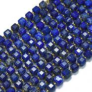 Dyed Natural Lapis Lazuli Beads Strands, with Seed Beads, Faceted Table Cut Cube, 8x8x8mm, Hole: 0.6mm, about 38pcs/strand, 15.35''(39cm)(G-K389-A36-01)