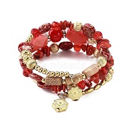 Bohemian Handwork Multi-Colored Stone Beaded Bracelet, Acrylic, Red, Inner Diameter: 1-7/8 inch(4.8cm)(AJEW-Z038-01B)