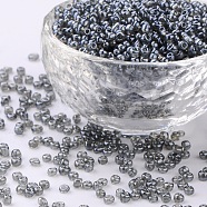 Glass Seed Beads, Trans. Colours Lustered, Round, Gray, 3mm, Hole: 1mm, about 1111pcs/50g, 50g/bag, 18bags/2pounds(SEED-US0003-3mm-112)
