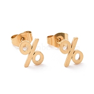 304 Stainless Steel Mathematical Percent Sign Stud Earrings for Men Women, Golden, 8x6mm, Pin: 0.7mm(EJEW-G318-03G)