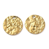304 Stainless Steel Charms, Textured, Flat Round Charm, Real 18K Gold Plated, 10x1mm, Hole: 0.9mm(STAS-Q252-06G)