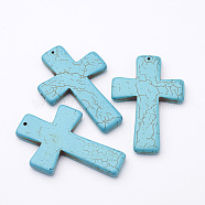 Gemstone Big Pendants, Pale Turquoise, Cross, about 40mm wide, 60mm long, hole: 1mm(X-GP216-2)