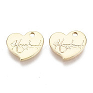 Brass Charms, Nickel Free, Heart with Word, Real 18K Gold Plated, 8x9.5x1mm, Hole: 1.2mm(X-KK-N231-141-NF)
