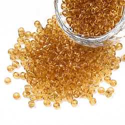 8/0 Glass Seed Beads, Transparent, Round, Goldenrod, 3mm, Hole: 1mm, about 1097pcs/50g(X-SEED-A004-3mm-2)