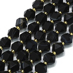 Natural Striped Agate Beads Strand, Octagonal, 9~10.5x9~10.5x7.5~8.5mm, Hole: 1mm, about 36~40pcs/strand, 15.35~15.55 inch(39~39.5cm)(G-I376-A09-01)