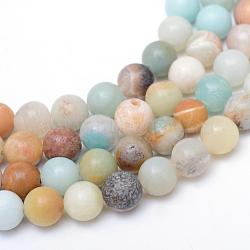 Round Natural Flower Amazonite Bead Strands, 8~9mm, Hole: 1mm, about 46pcs/strand, 15.3 inch(X-G-R345-8mm-17)