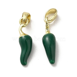 Brass Enamel Pendants, Real 18K Gold Plated, Chili Charm, Dark Green, 16x4.5x4mm, Hole: 4x2.5mm(KK-E092-31G-03)