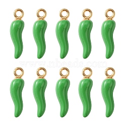 Alloy Enamel Pendants, Cadmium Free & Nickel Free & Lead Free, Light Gold, Hot Horn of Plenty/Italian Horn Cornicello Charms, Lime Green, 21x6x6mm, Hole: 2mm(X1-ENAM-N054-70B)