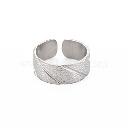 Non-Tarnish 304 Stainless Steel Textured Open Cuff Ring for Women, Stainless Steel Color, US Size 9 1/2(19.3mm)(RJEW-S405-165P)