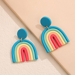 Polymer Clay Arch Dangle Stud Earrings for Women, Dark Turquoise, 60x40mm(VALE-PW0001-048K)