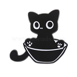 Enamel Pins, Zinc Alloy Brooches, Black, Cat Shape, 26x28mm(PW-WG40373-03)