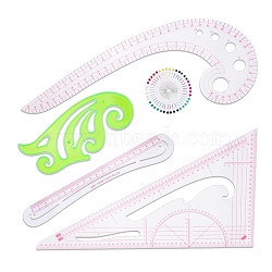 Plastic Rulers Kit, Sewing Tools, including Scissor, Needle, White, 180x360x5mm(PW-WG8149C-02)