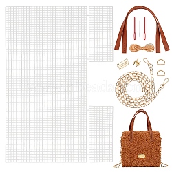 DIY Woven Bag Making Kits, including Plastic Mesh Canvas Sheets, Bag Strap, Needles, Thread, Clasps, Saddle Brown, 1.5~24.5x0.2~40x0.1~1.45cm(DIY-WH0387-13C)