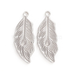 304 Stainless Steel Pendants, Leaf, Stainless Steel Color, 26x10x1.5mm, Hole: 1.6mm(STAS-D174-41P)