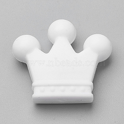 Food Grade Eco-Friendly Silicone Beads, Chewing Beads For Teethers, DIY Nursing Necklaces Making, Crown, White, 30x35x10mm, Hole: 2mm(X-SIL-Q013-19)