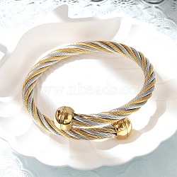 304 Stainless Steel Torque Bangles Bangles for Women, Ion Plating(IP), Golden & Stainless Steel Color, Inner Diameter: 2-1/4 inch(5.7cm)(BJEW-M042-07GP)