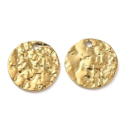 304 Stainless Steel Charms, Textured, Flat Round Charm, Real 18K Gold Plated, 10x1mm, Hole: 0.9mm(STAS-Q252-06G)