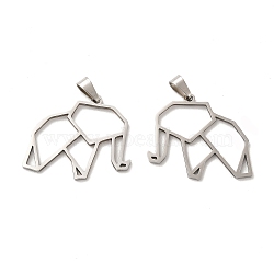 201 Stainless Steel Origami Pendants, Elephant Outline Charms, Stainless Steel Color, 25.5x28.8x1.5mm, Hole: 6.5x3mm(STAS-K251-048P)