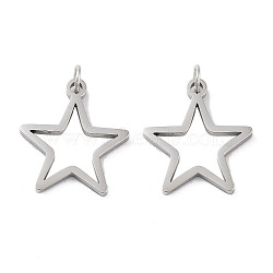 304 Stainless Steel Pendants, Laser Cut, with Jump Ring, Stainless Steel Color, Star, 16.5x15x1mm, Hole: 2mm(STAS-G324-01E-P)