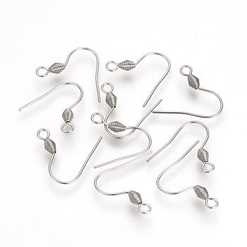 304 Stainless Steel Earring Hooks, Ear Wire, with Horizontal Loop, Stainless Steel Color, 18~19x19x3mm, 9 Gauge, Hole: 2mm