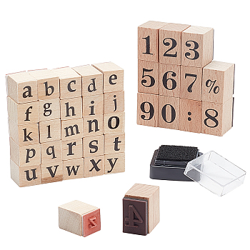 Elite 2 Boxes Wooden Stamps Set, Month Week Seal, Number 0~9 & Letter A~Z, BurlyWood, 15~24x15~16x23~24mm, 2 style, 1style/box, 2box