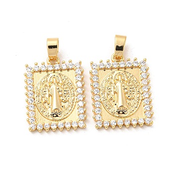 Brass Micro Pave Cubic Zirconia Pendants, Long-Lasting Plated, Rectangle, Golden, 20.5x15x2mm, Hole: 5x3mm