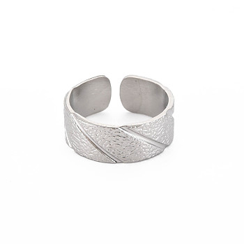 304 Stainless Steel Textured Open Cuff Ring for Women, Stainless Steel Color, US Size 9 1/2(19.3mm)