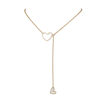 Brass Heart Pendant Necklaces, 304 Stainless Steel Cable Chains, Golden, 17.40 inch(44.2cm)