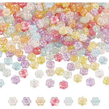 315pcs 7 colors Transparent Acrylic Beads, AB Color Plated, Flower, Mixed Color, 10x5mm, Hole: 1.8mm, 45pcs/color