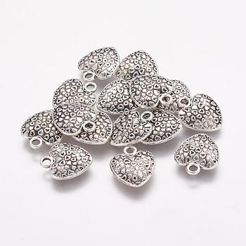 Tibetan Style Alloy Heart Charms, Cadmium Free & Lead Free, Antique Silver, 15x12.7x3mm, Hole: 2mm, about 333pcs/500g