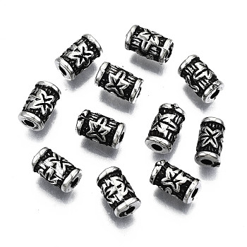 CCB Plastic Beads, Column with Flower, Antique Silver, 8x5x4.5mm, Hole: 2mm, about 4300pcs/500g