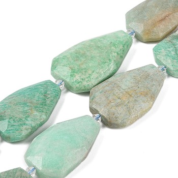 Natural Amazonite Beads Strands, Faceted Teardrop, 36~40x24~26x9.5~10.5mm, Hole: 2mm, about 9pcs/strand, 14.96''(38cm)