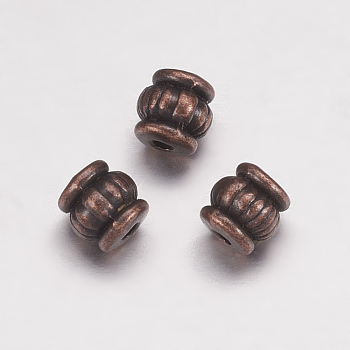 Tibetan Style Alloy Beads, Lead Free & Nickel Free, Barrel, Red Copper, 5x5x5mm, Hole: 1.5mm