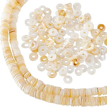 Nbeads 2 Strands Shell Beads Strands, Dyed, Disc, Seashell Color, 4.9~6x0.4~6mm, Hole: 1.4mm,  about 15.94 inch~16.14 inch(40.5~41cm)