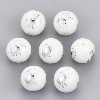 Electroplate Glass Beads, Round with Constellations Pattern, Platinum Plated, Cancer, 10mm, Hole: 1.2mm