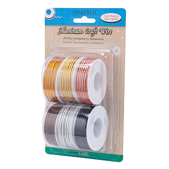 Matte Round Aluminum Wire, Mixed Color, 12 Gauge, 2mm, 5.8m/roll, 6 colors, 1roll/color, 6rolls/set